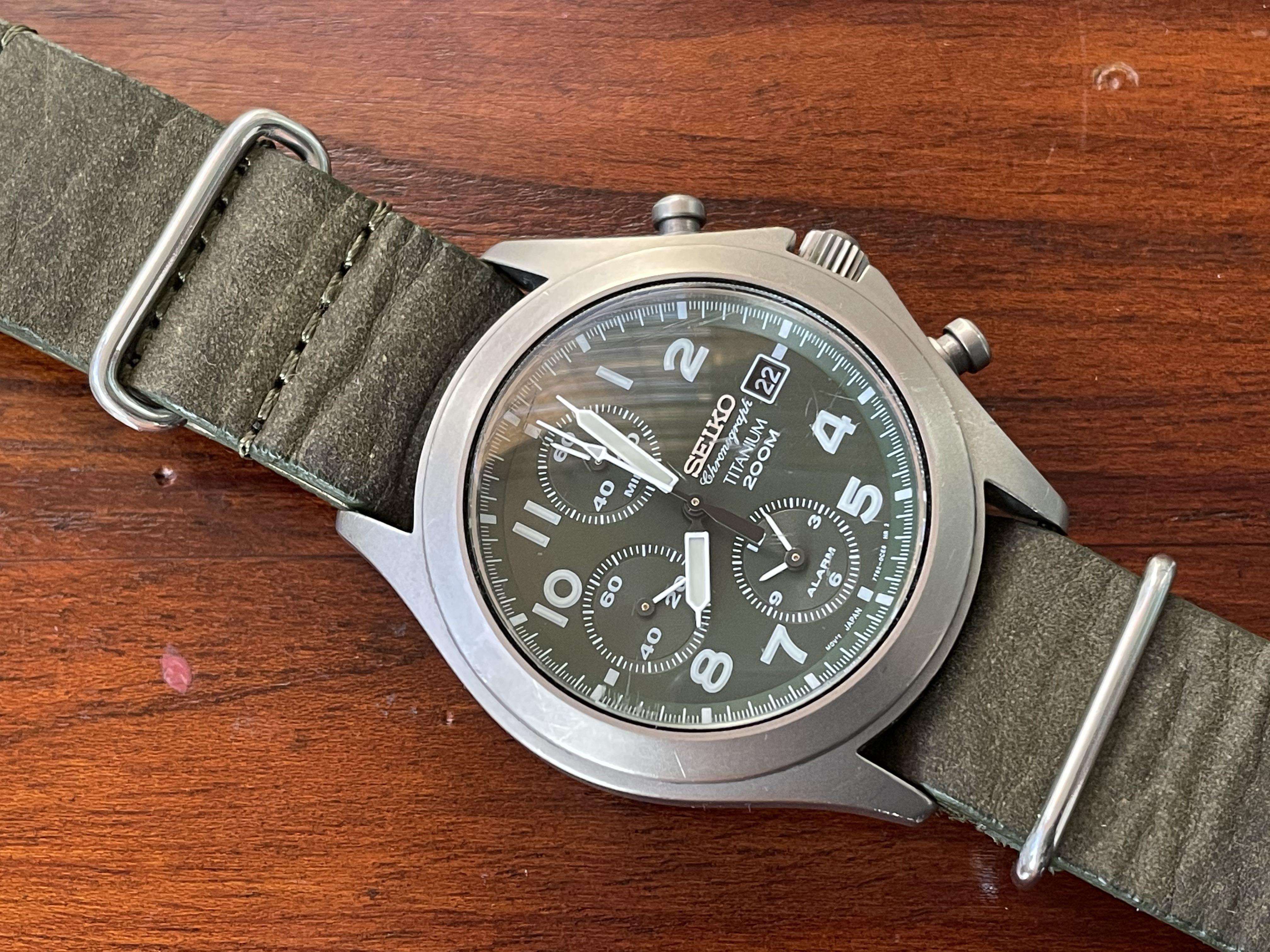 Seiko Titanium 7T62 0BZ0 rare military style chronograph 40mm dial, Men's  Fashion, Watches & Accessories, Watches on Carousell