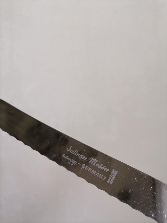 Solingen Solingen Steel Premium Knife (Category: Knives & Chopping Boards) located in San Mateo. Submitted by Babyfume (Listing ID 1065136768, Image 3). Description: BOUGHT IN THE US no damages or stains sturdy and great quality material and design has some weight to it firm grasp handle easy to clean heavy easy application/usage PRODUCT INFO: bread knife of Solingen The räftige blade with serrated cuts effortlessly through hard and soft bread wi