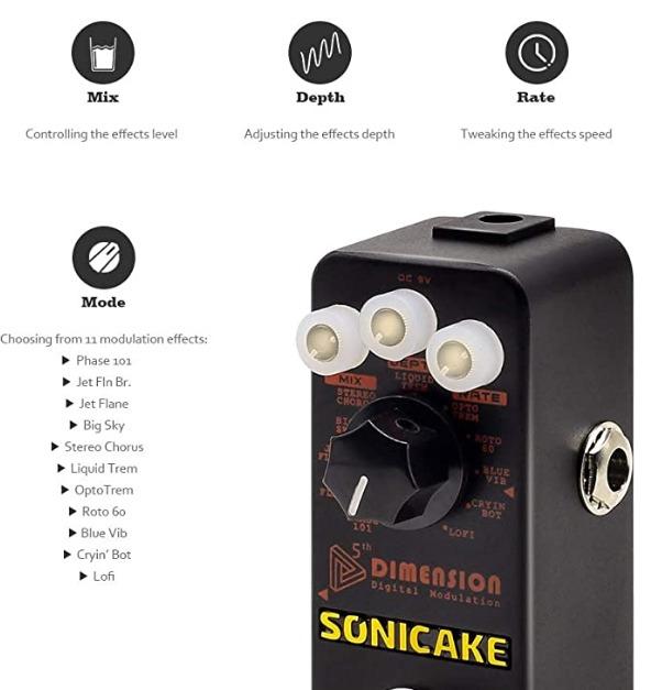 SONICAKE 5th Dimension Digital Modulation Guitar Effects Pedal 11 Mode of Phaser Flanger Chorus Tremolo Vibrato Autowah