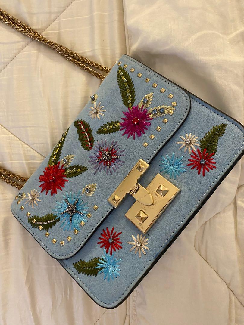 Topshop Blue Embroidered Bag Women s Fashion Bags Wallets Cross body Bags on Carousell