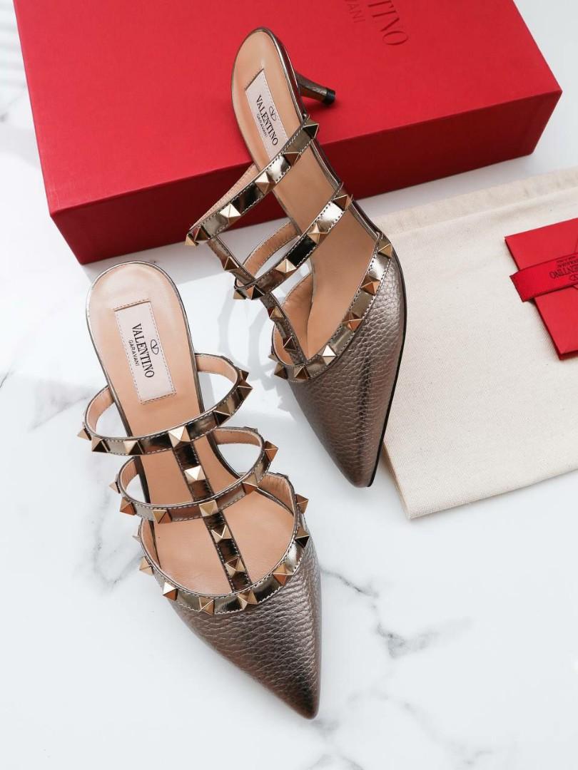 Valentino Rockstud Mules Heels 5cm in Sasso Grained Size 36.5(2), 37.5 ...