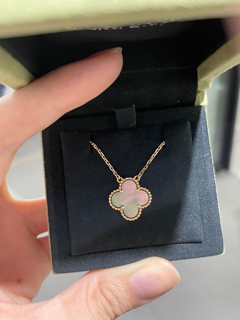 Van Cleef Grey Mother of pearl with rose gold chain VCA, Women's ...