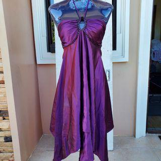 Violet cocktail dress satin purple backless