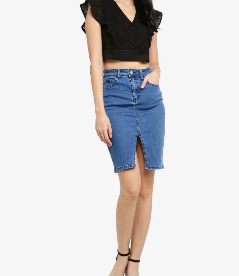 Denim skirt zalora outlet