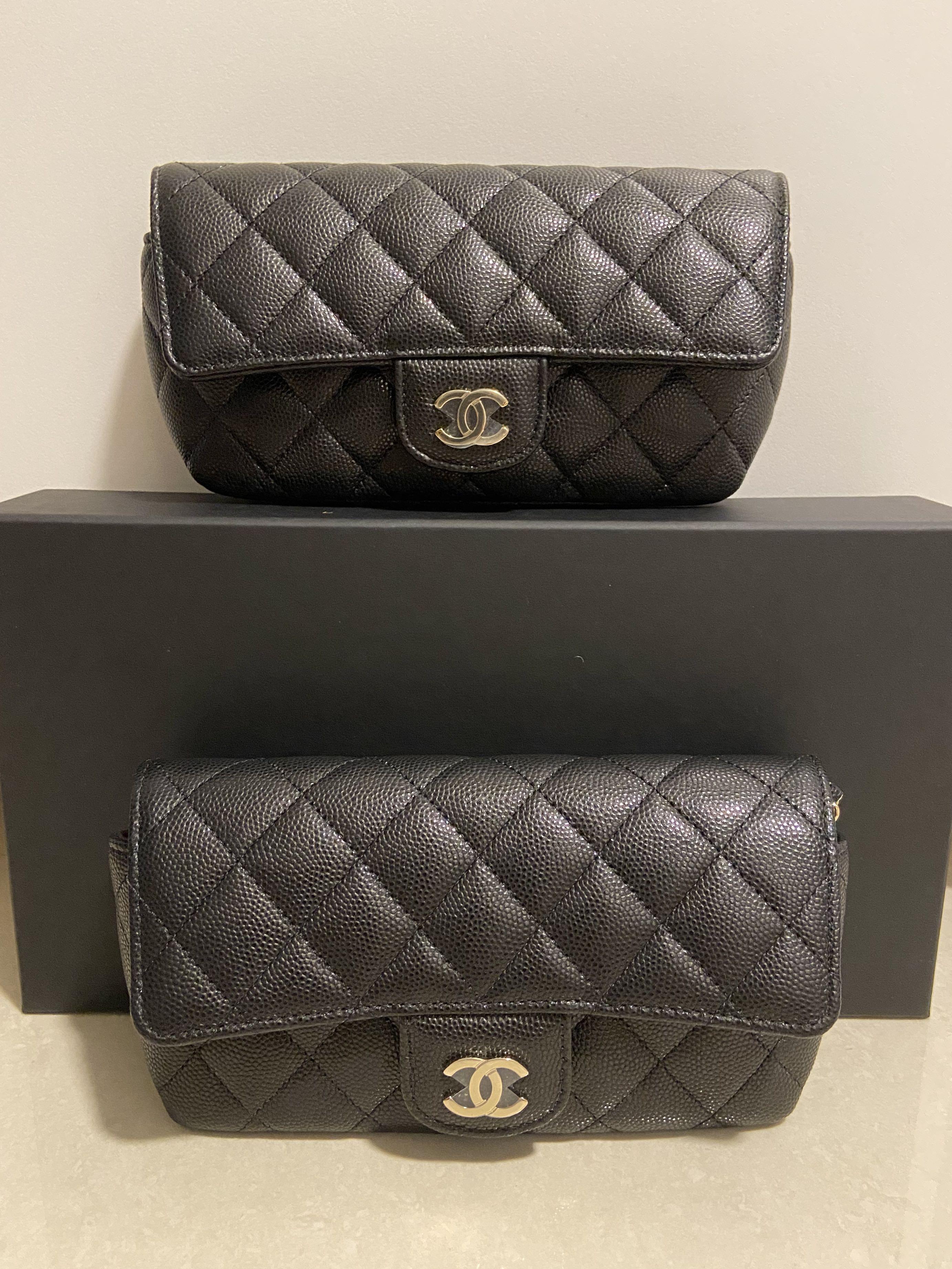 Chanel 21P PHONE HOLDER Black Caviar Leather Unboxing and Initial