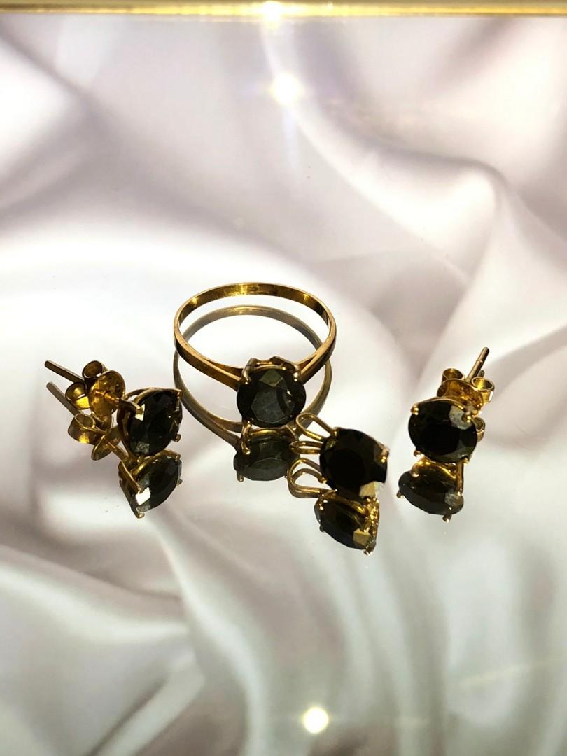 Black diamond set (Category: Luxury Accessories) located in Quezon City. Submitted by annbonrostro (Listing ID 1065413225, Image 1). Description: moissanite black diamond 1ct each black dia ring size 7 14kts YG.