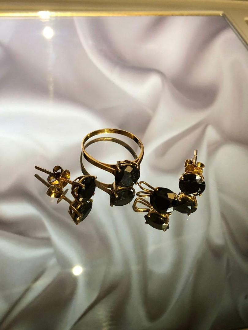 Black diamond set (Category: Luxury Accessories) located in Quezon City. Submitted by annbonrostro (Listing ID 1065413225, Image 3). Description: moissanite black diamond 1ct each black dia ring size 7 14kts YG.