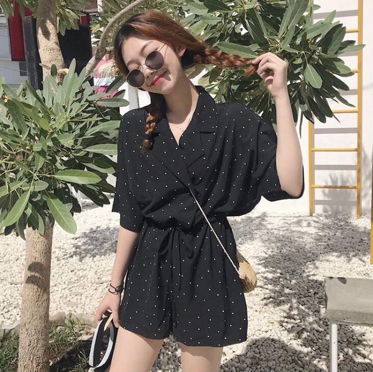 Black Polka Dot Jumper Women S Fashion Clothes Rompers Jumpsuits On Carousell