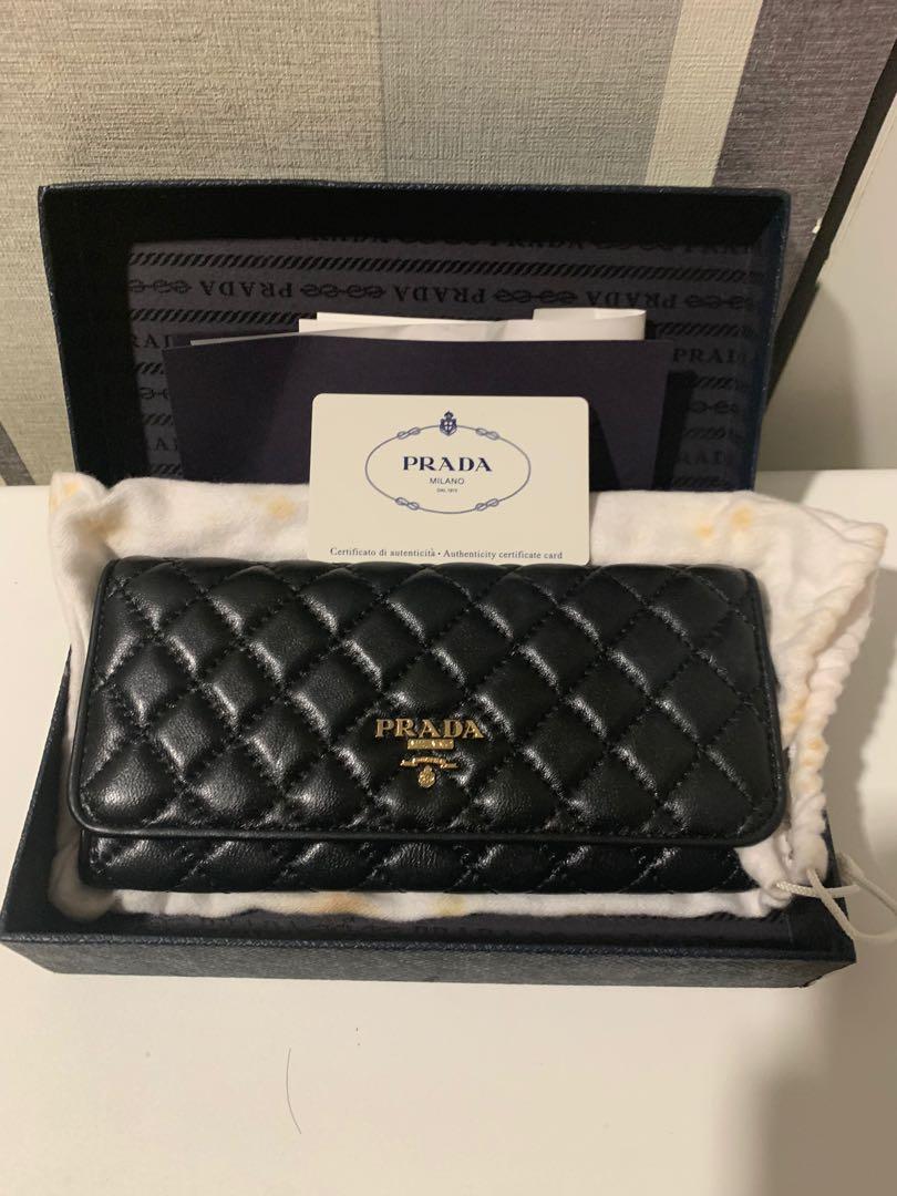 New Black Prada Quilted clutch Long wallet