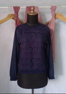 cinema club brocade navy top brukat brokat atasan