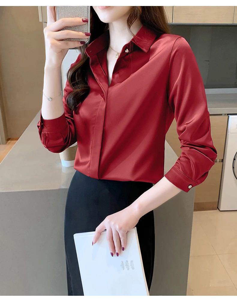 ladies long sleeve red tops