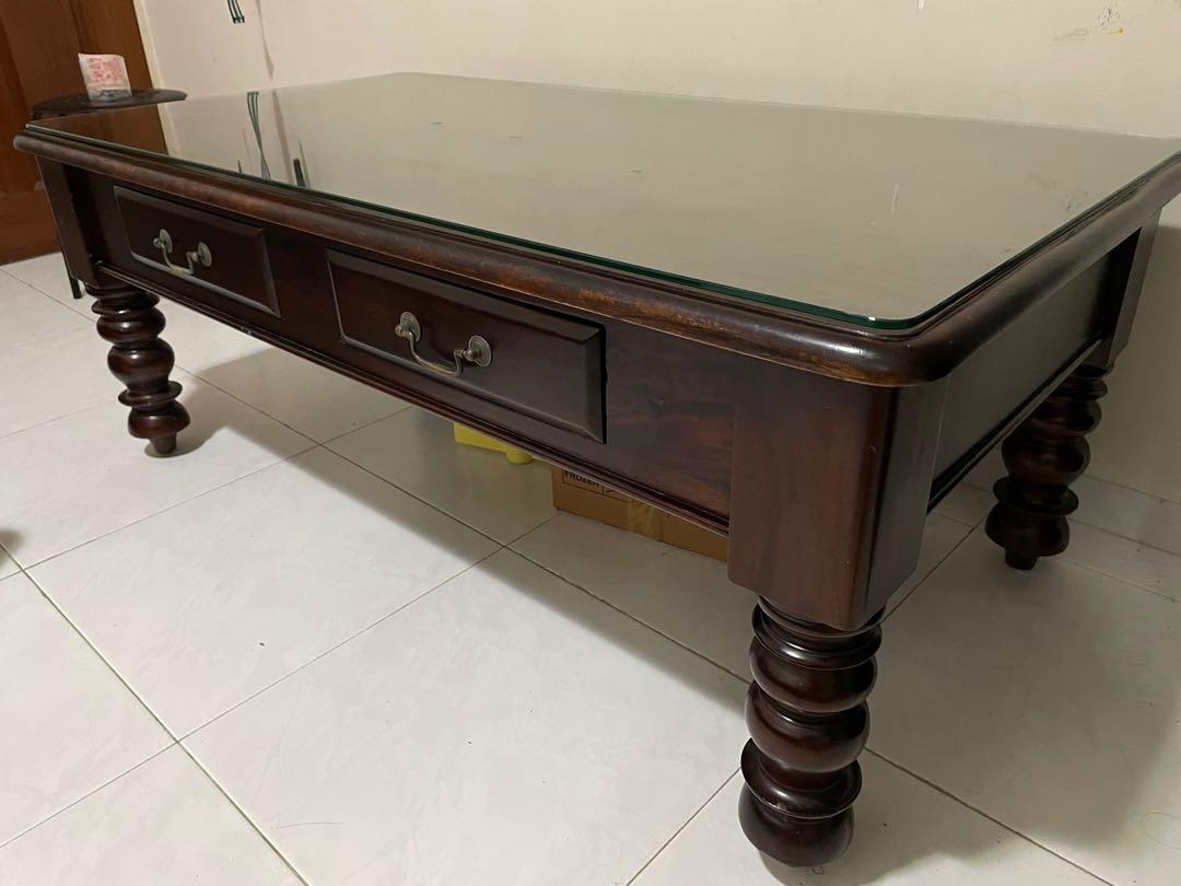 Center table solid wood with glass top, Furniture & Home Living, Furniture, Tables & Sets on