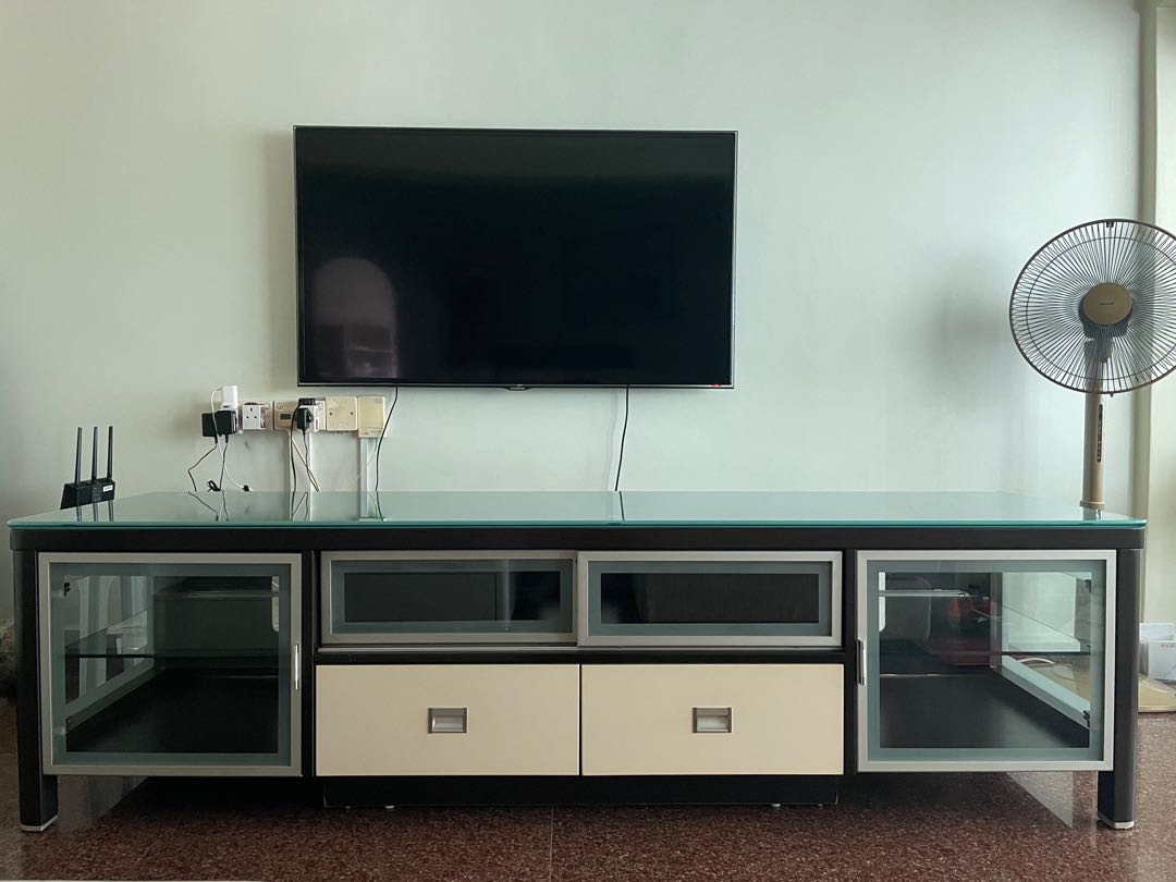 Glass Top TV Console Table, Furniture & Home Living, Furniture, TV