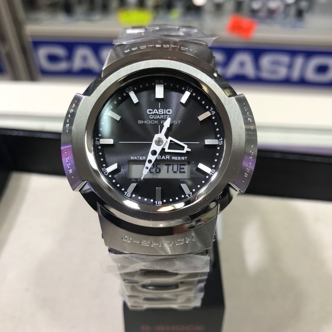 G-shock 全新系列AWM-500D-1A 銀色鋼帶黑錶面商務款, 男裝, 手錶及配件, 手錶- Carousell
