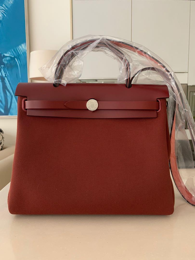 Hermès Red Canvas and Leather Herbag 31