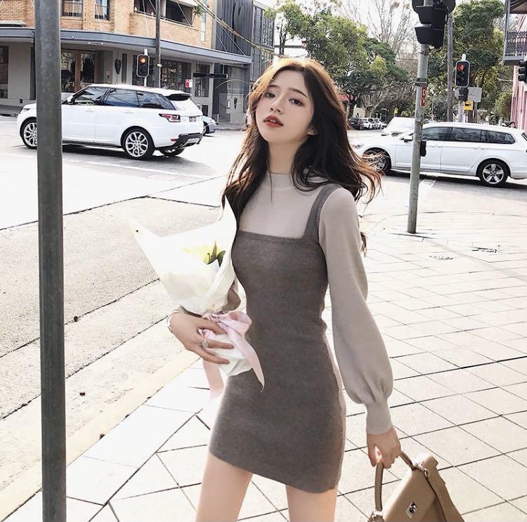 Korean Fake Two piece Knitted Dress