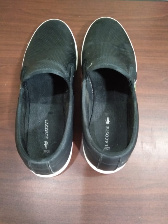 lacoste black slip on shoes