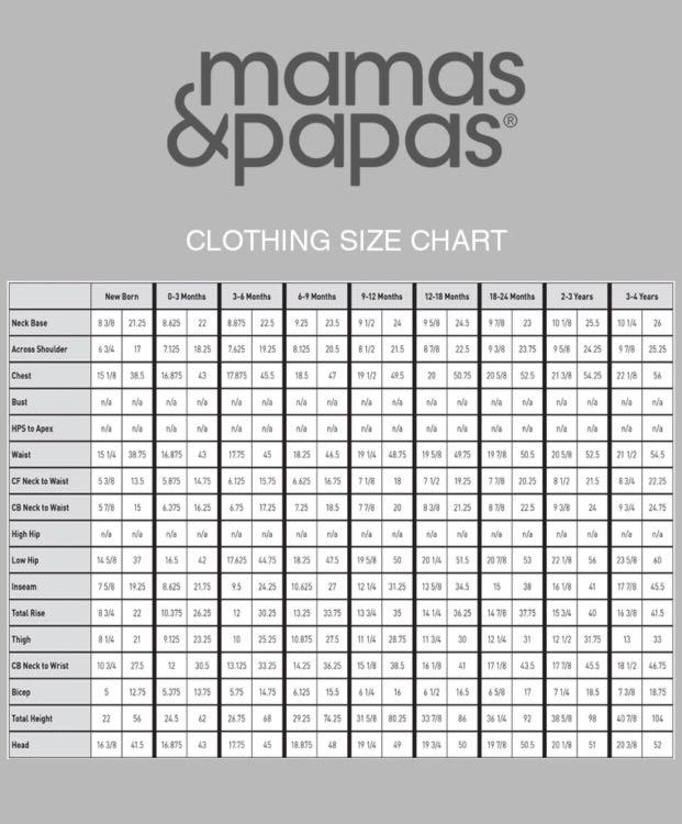 Mamas and papas baby clothes sizes clearance