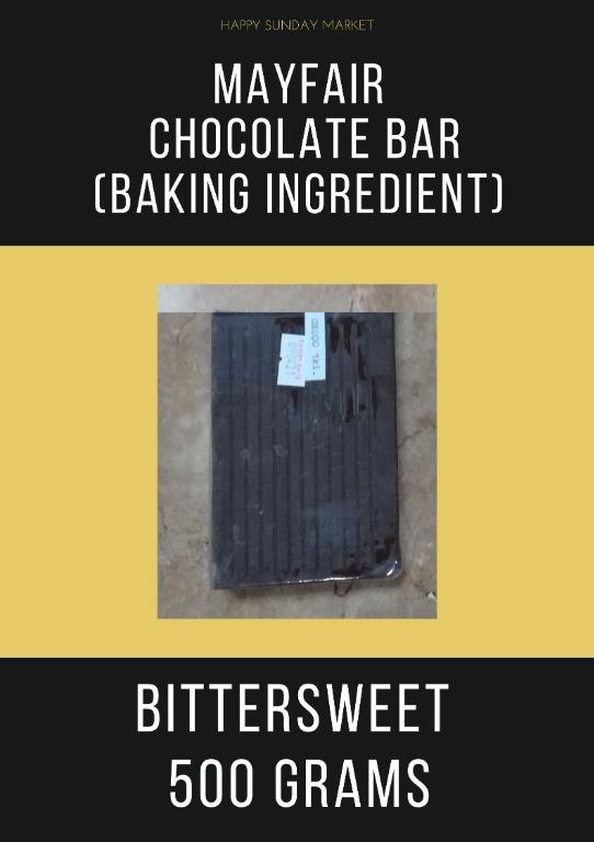 Mayfair Chocolate Bars (Baking Ingredient) 500 grams (Category: Packaged & Instant Food) located in Manila. Submitted by happy.sunday.market (Listing ID 1065525172, Image 3). Description: Mayfair Chocolate Bars (Baking Ingredient) Available in 500 grams - Php174 each 1. Semi Sweet 2. Violet 3. Dark 4. Bittersweet 5. Red 6. Green 7. Orange 8. Yellow 9. White Chocolate 10. Premium Available in 500 grams - Php200 each 1. Unsweetened .