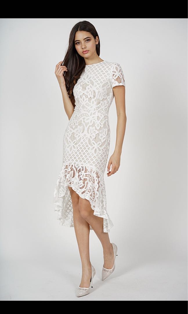 White lace asymmetrical dress Clearance