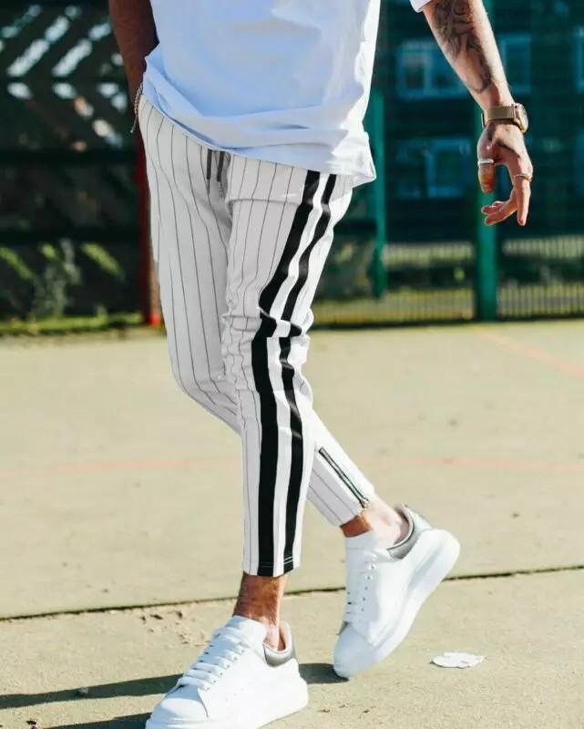 Men Joggers pants black white striped sale size M 3xl Men s