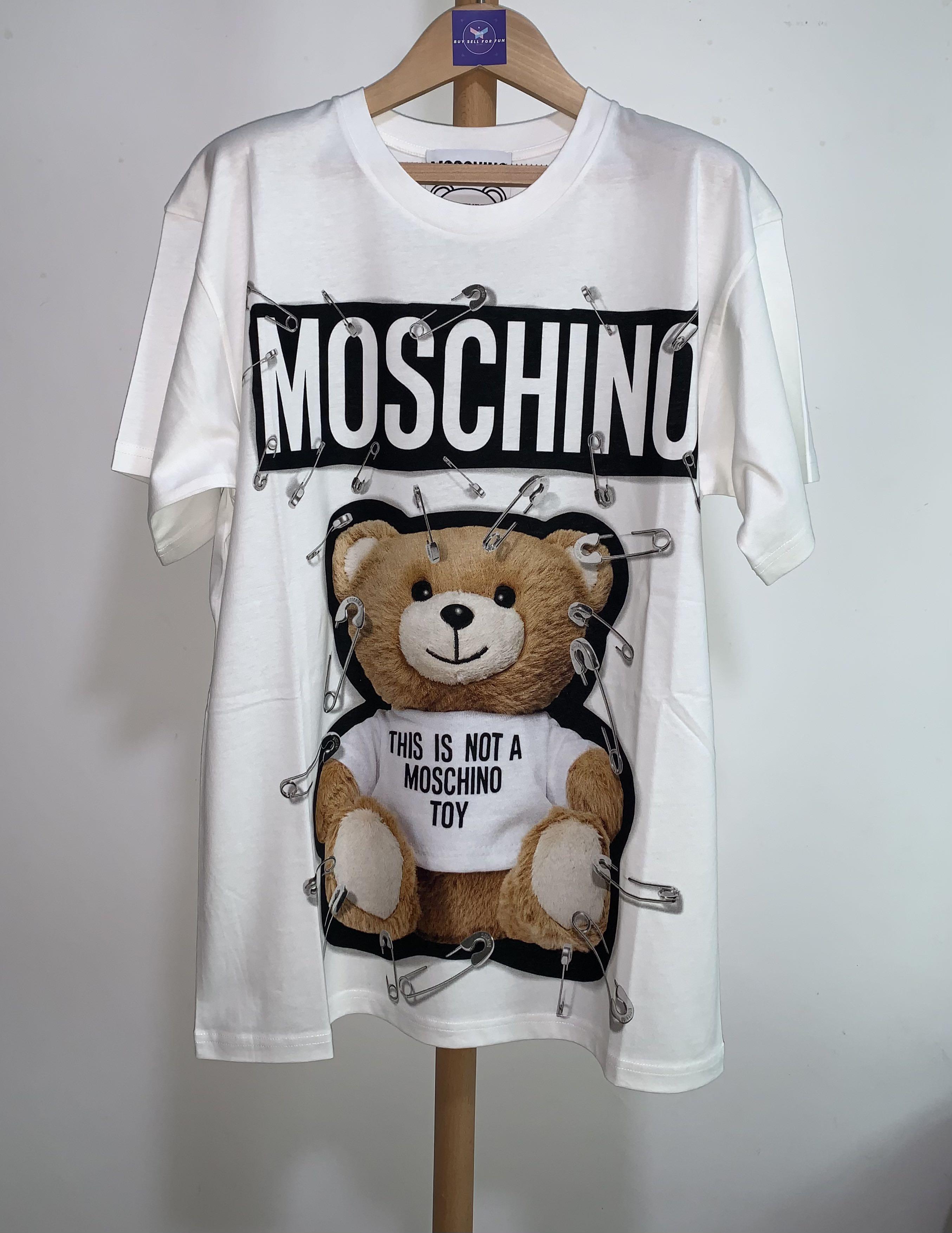 Moschino Safety Pin Bear White Tee, Men's Fashion, Tops & Sets, Tshirts ...