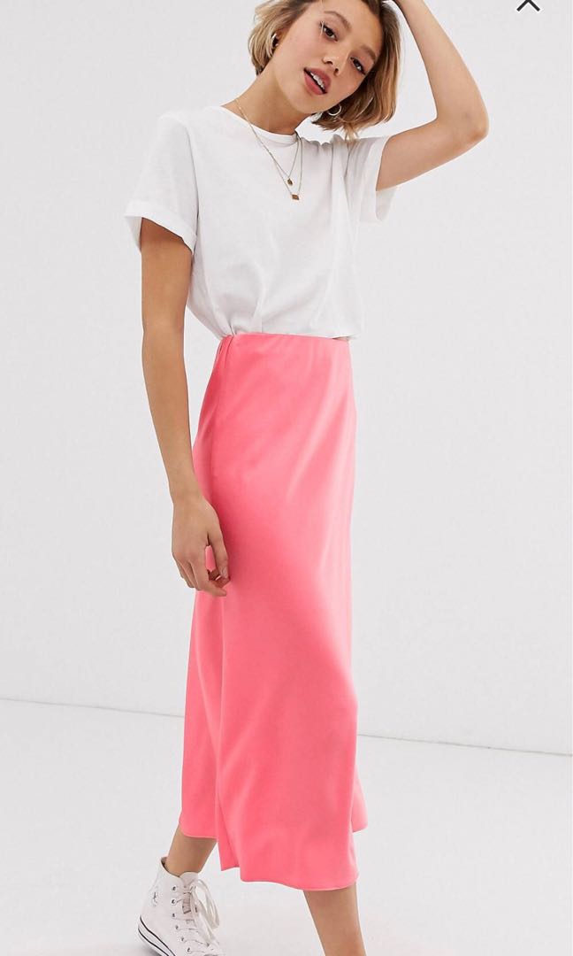Petite satin midi best sale skirt