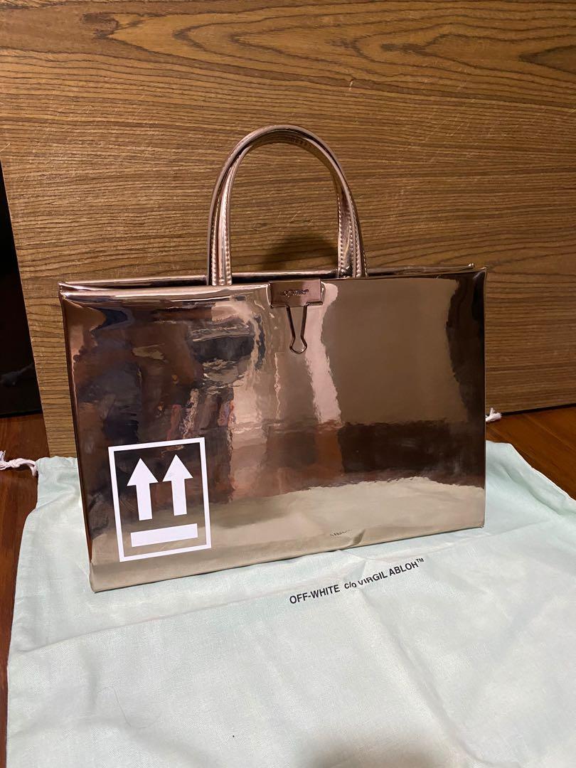 Off White Rose Gold Mirror Shoulder Tote Bag