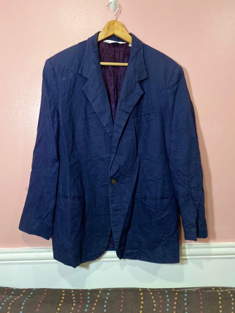PERRY ELLIS PORTFOLIO Navy blue linen blend blazer coat from