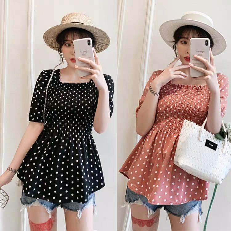 women's plus size polka dot tops