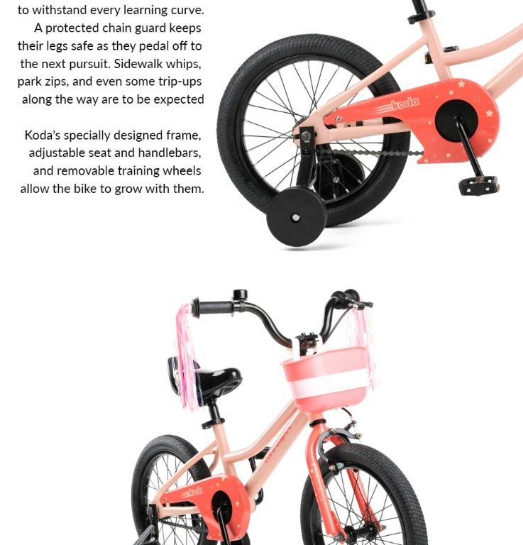 Retrospec 16 inch Koda Kids Bike Age 3 to 7yrs in Pink Sports
