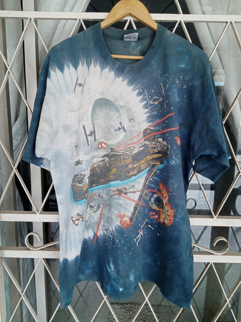 Vintage 90 s STAR WARS full print tie dye LIQUID BLUE t shirt