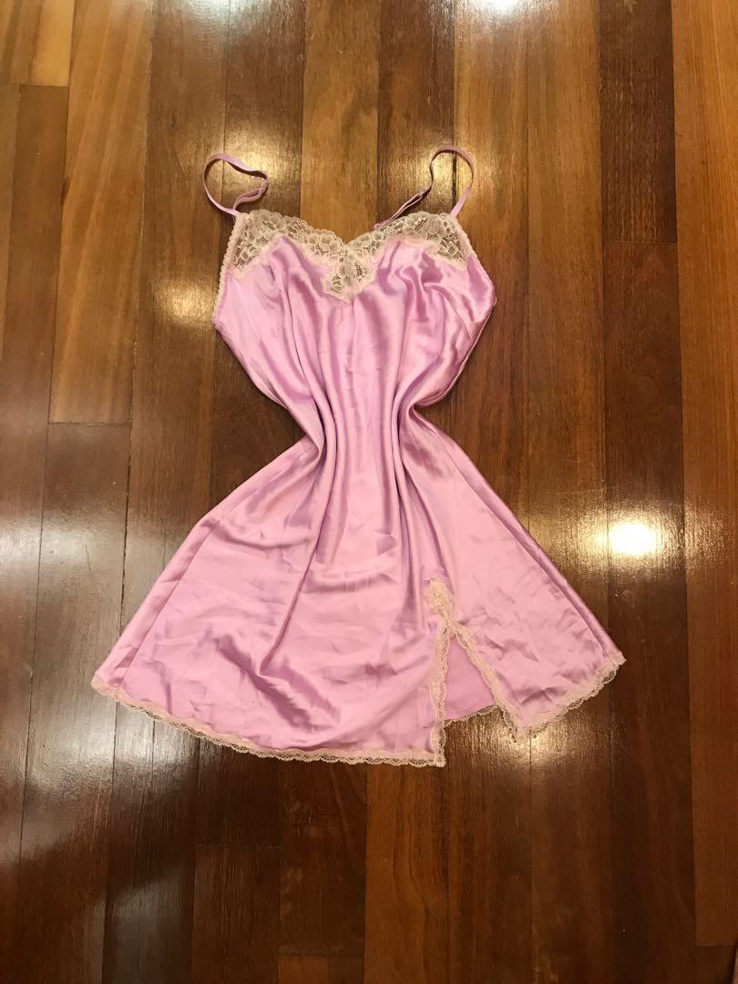 vintage y2k thrifted victoria secret brandy melville depop famous lace  lingerie princess polly satin lilac slip dress, Women's Fashion, Tops,  Sleeveless on Carousell
