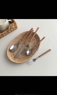 Wood Grain Handle Stainless Steel Cutlery Set