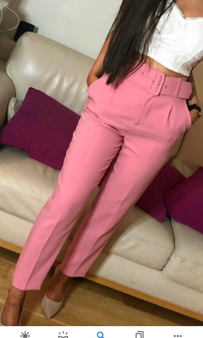 Zara pink high waisted belted pants
