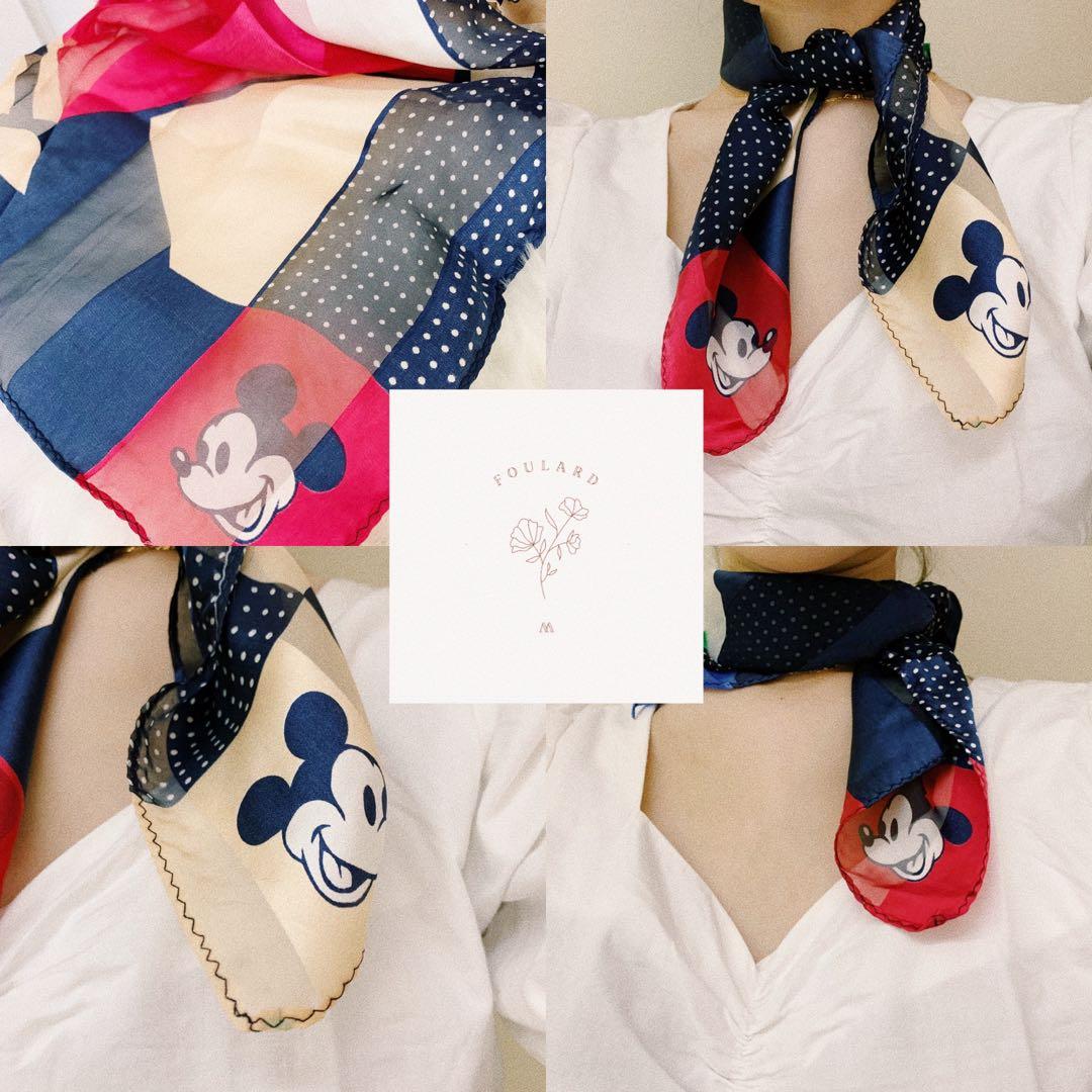 Brand Silk Square Scarf Scarves for Women Mickey Mouse Pattern