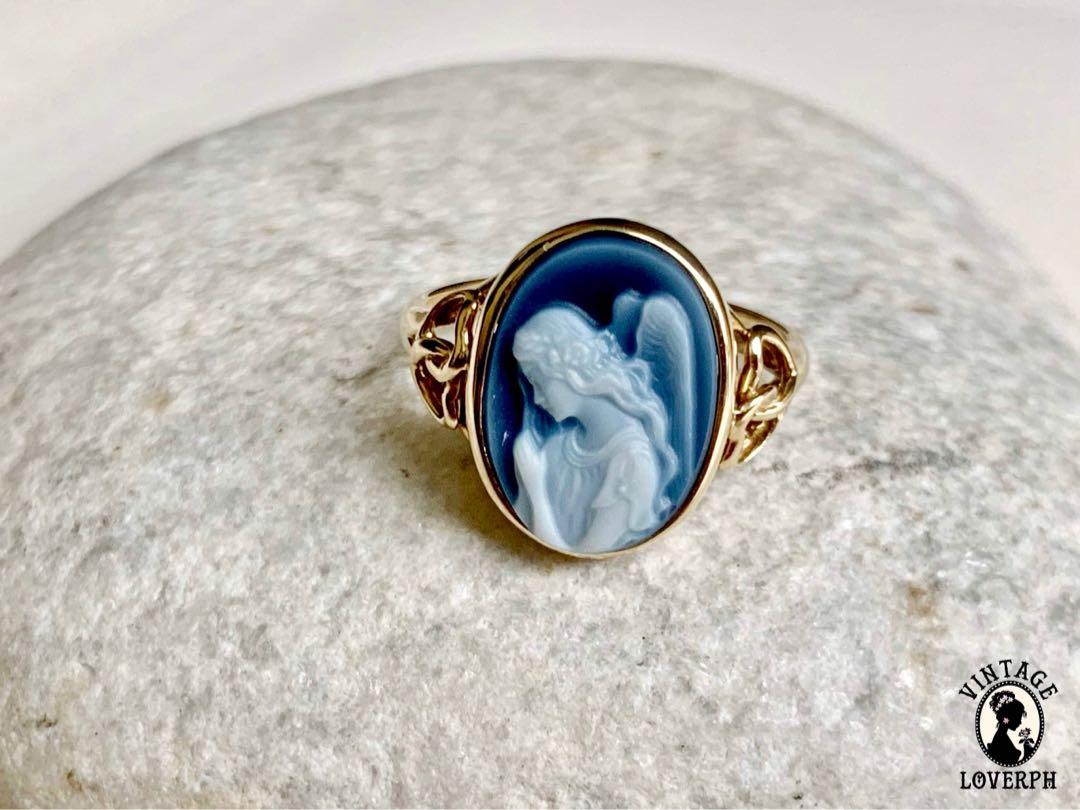 14k Solid Gold Angel Cameo Agate Ring. Size 7 Women s Fashion