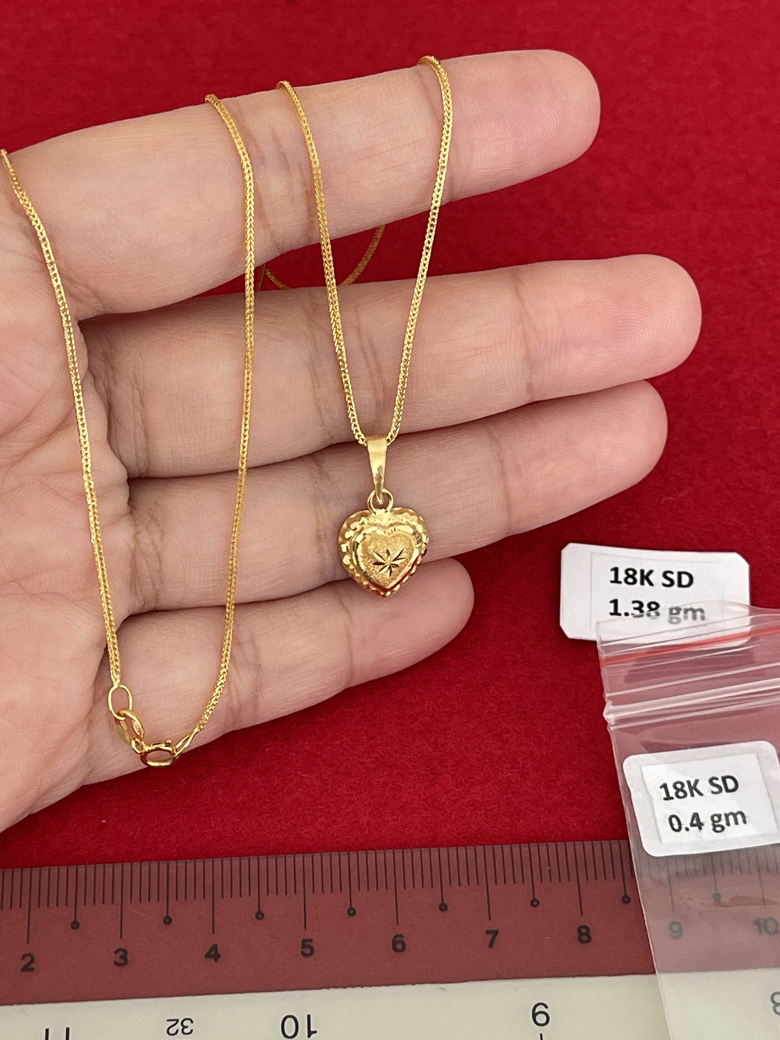 18K 750 Genuine Gold Heart Necklace Foxtail Chain 45.5cm Women s