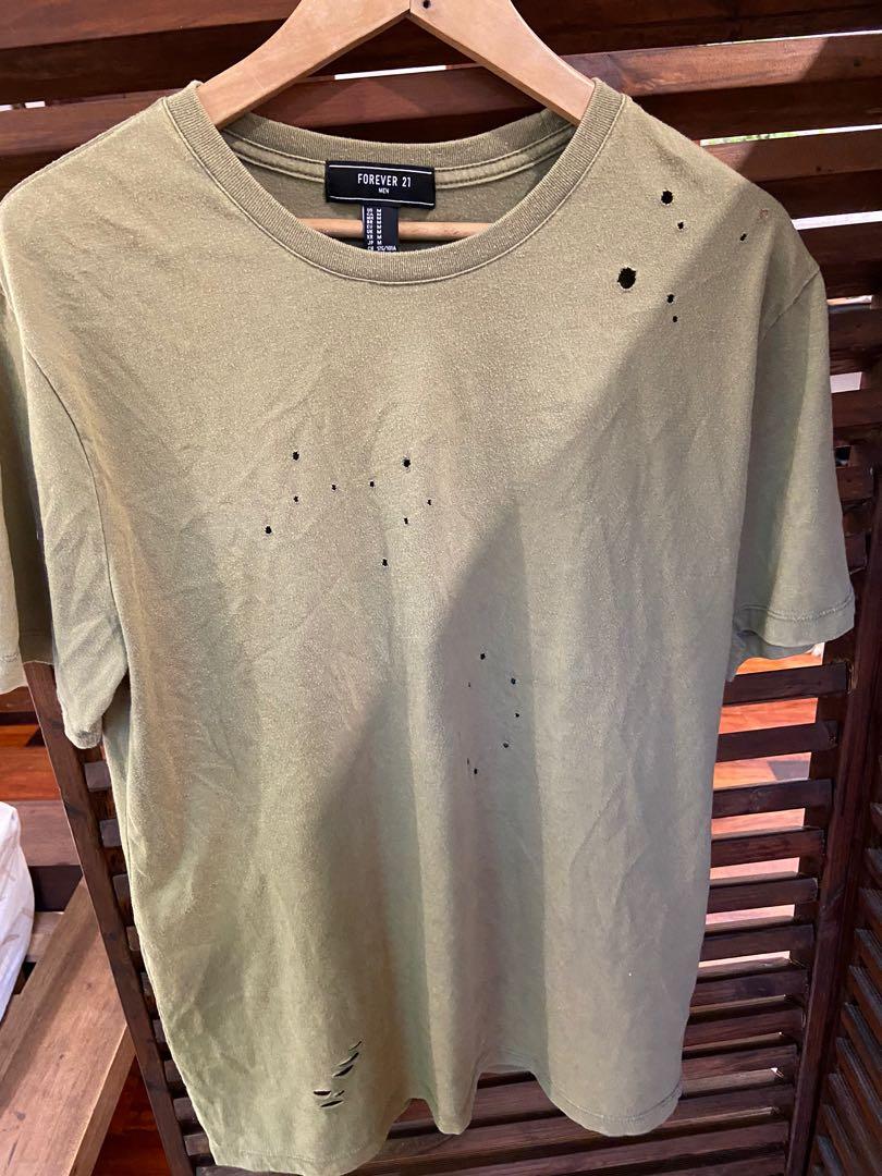 Forever21 Men Distressed Olive Green 