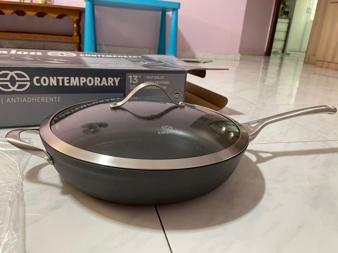 Fry pan, cooking pan, Calphalon Contemporary Hard-Anodized Aluminum  Nonstick Cookware, Deep Skillet, 13-inch(33cm), black