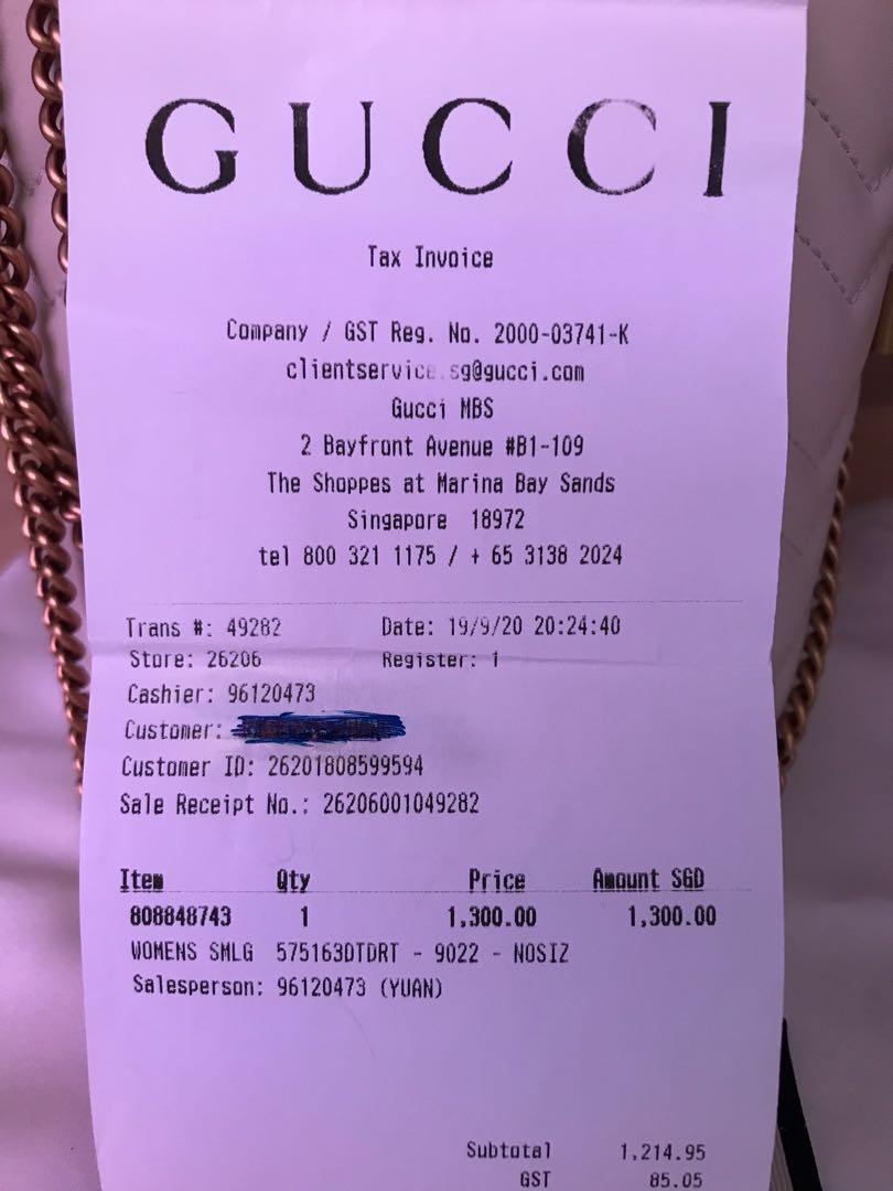 Gucci Marmont mini bucket Receipt Sept 2020 MBS, Luxury, Bags & Wallets on  Carousell
