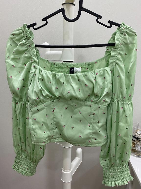 H&m green floral blouse sales