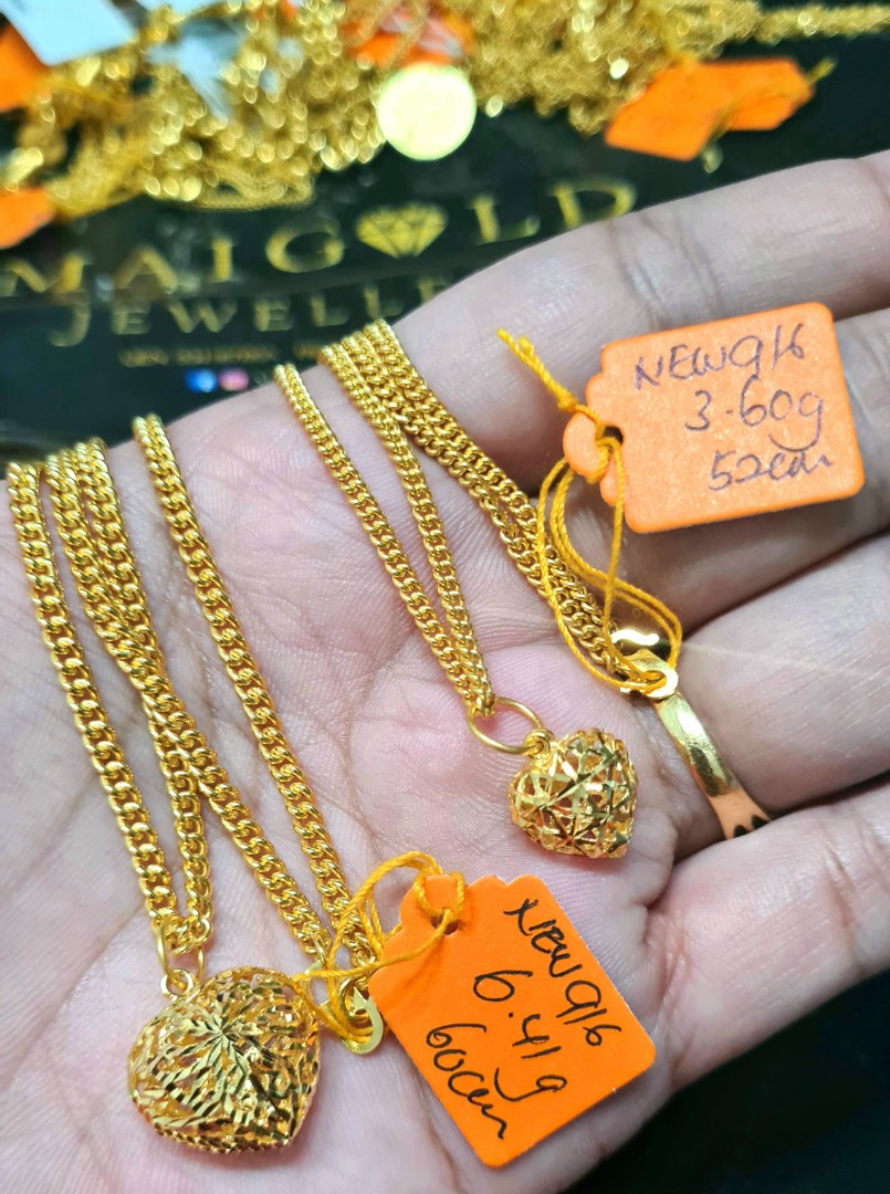 INSTOCK NEW 916 GOLD FISHBONE NECKLACE SET