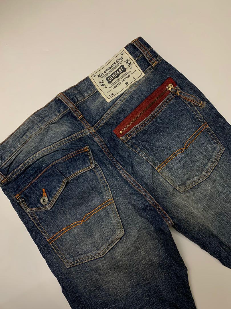 Jeans denim GL heart, Fesyen Pria, Pakaian , Bawahan di Carousell