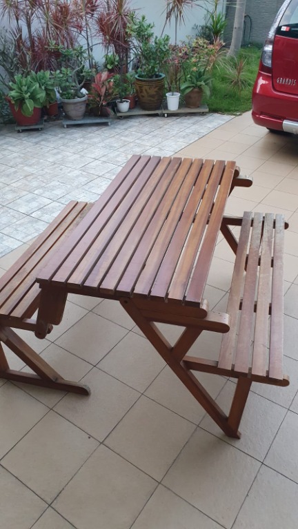 Rare And Cherished Convertible Natural Wood 2 In 1 Bench And Table Furniture Tables Chairs On Carousell