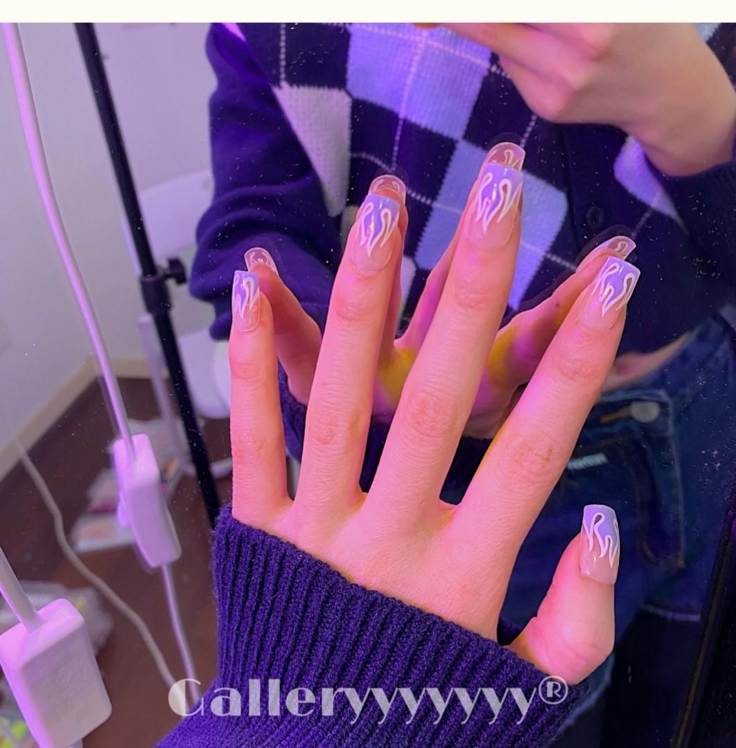 Ready Stock) Fire Flame Baby Blue Press On Nail Y2K Cyberpunk #Freshstart,  Beauty & Personal Care, Hands & Nails On Carousell