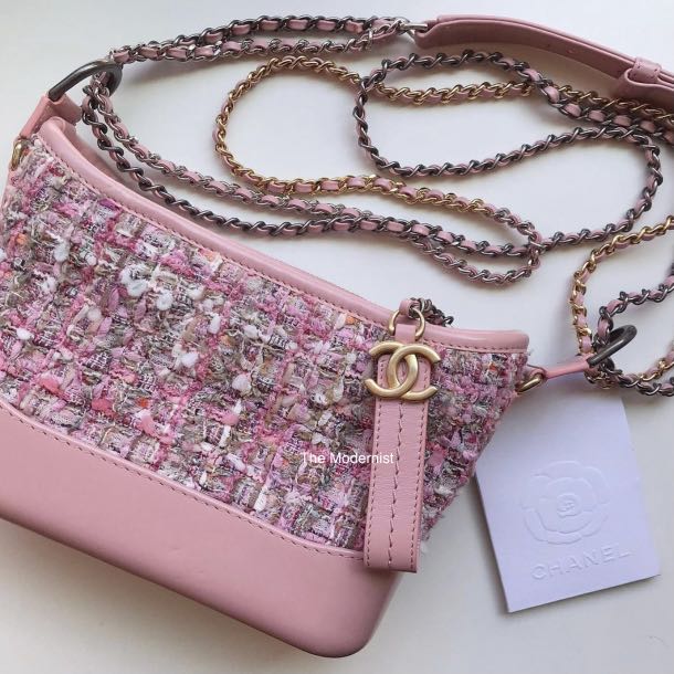 Authentic Chanel Tweed Fabric Pink Small Gabrielle Hobo Bag, Luxury, Bags &  Wallets on Carousell
