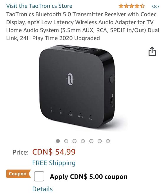 Upgraded version taotronics portable bluetooth transmitter for tv low latency wireless audio adapter for 3.5 mm stereo sale