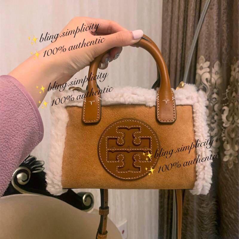 Tory Burch Ella Shearling Micro Tote羊羔毛袋, 名牌, 手袋及銀包