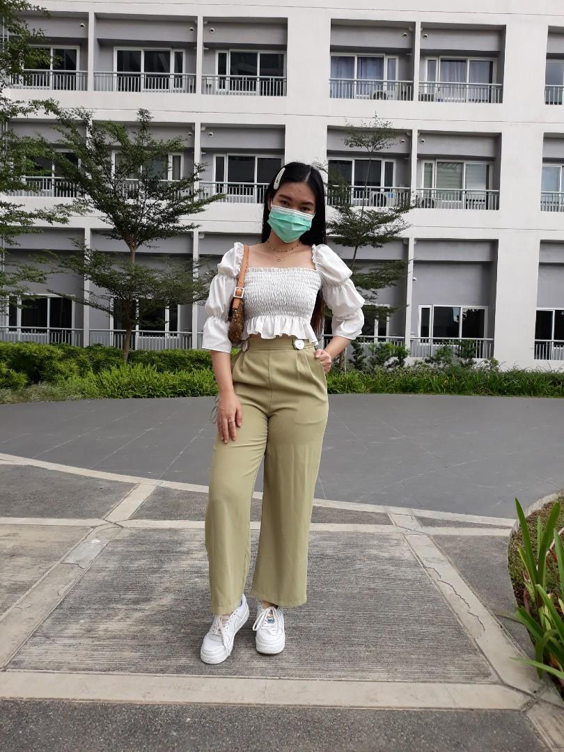 white smocked top with puff sleeves 